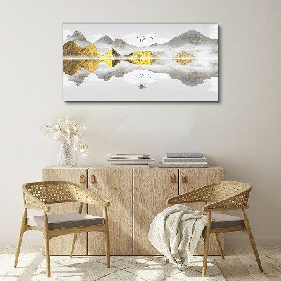 Vászonkép Arany hegyek misztikus tükörképben