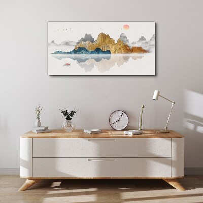 Vászonkép Békés hegyi táj csónakkal