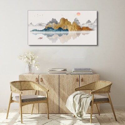 Vászonkép Békés hegyi táj csónakkal