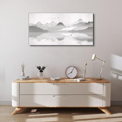 Vászonkép Békés hegyi táj monokróm színben