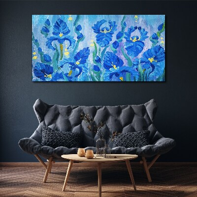 Vászonkép Kék íriszek a kék háttér előtt