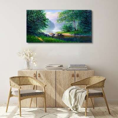 Vászonkép Nyugodt táj a folyó mellett