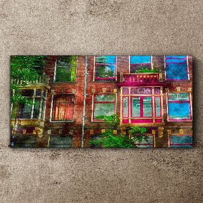 Vászonkép Amszterdam bérházainak színes homlokzatai