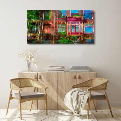 Vászonkép Amszterdam bérházainak színes homlokzatai