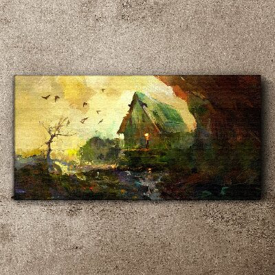 Vászonkép Téli táj egy házzal