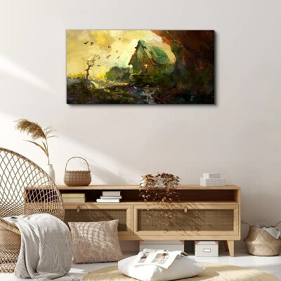 Vászonkép Téli táj egy házzal