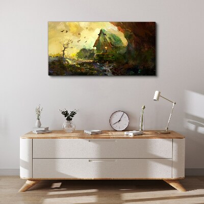 Vászonkép Téli táj egy házzal