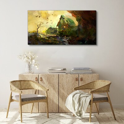 Vászonkép Téli táj egy házzal