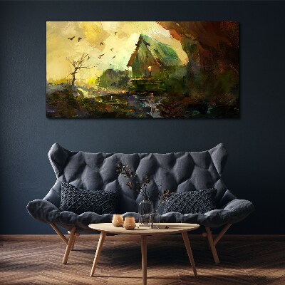 Vászonkép Téli táj egy házzal