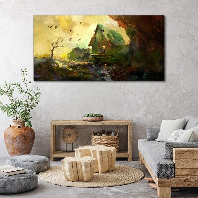 Vászonkép Téli táj egy házzal