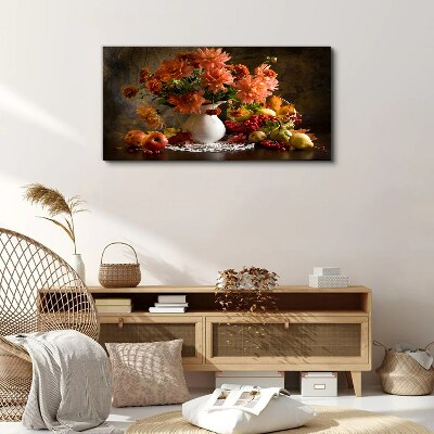 Vászonkép Virágok és gyümölcsök egy vázában