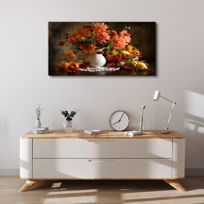 Vászonkép Virágok és gyümölcsök egy vázában
