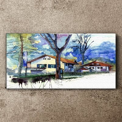 Vászonkép Vidéki táj akvarellben