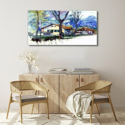 Vászonkép Vidéki táj akvarellben