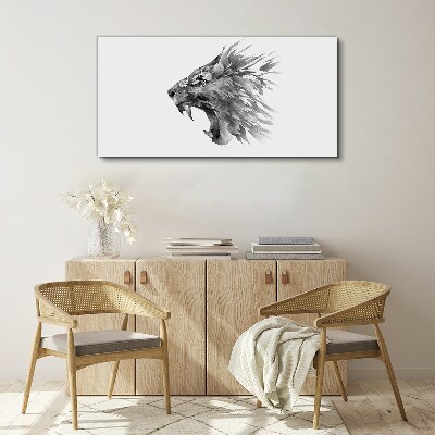 Vászonkép Az oroszlán kiáltása a szürke árnyalataiban