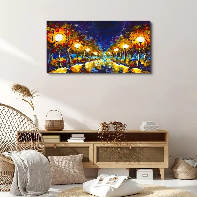 Vászonkép Esti sikátor lámpákkal