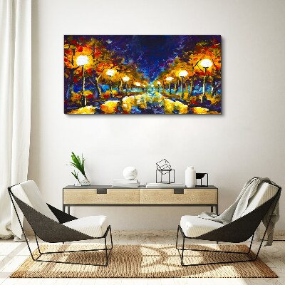 Vászonkép Esti sikátor lámpákkal