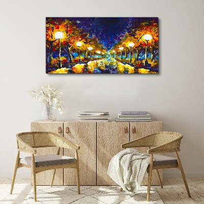Vászonkép Esti sikátor lámpákkal