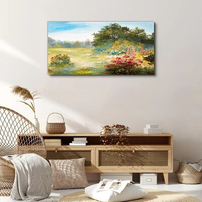 Vászonkép Virágos táj egy nyári reggelen