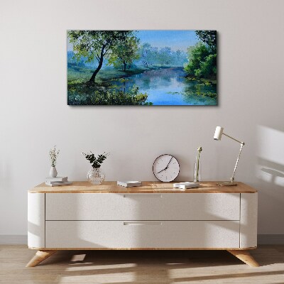 Vászonkép Nyugodt táj a folyó mellett