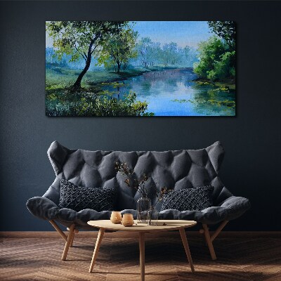 Vászonkép Nyugodt táj a folyó mellett