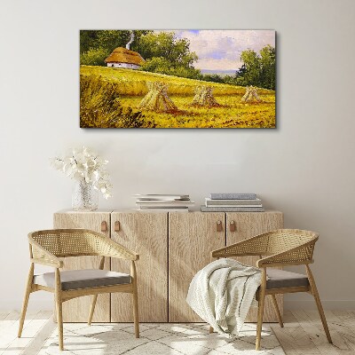 Vászonkép Arany mezők és egy vidéki házikó