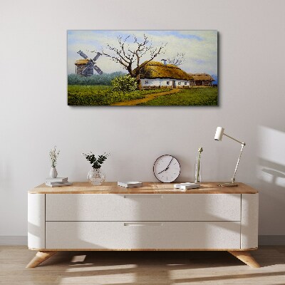 Vászonkép Vidéki táj szélmalommal