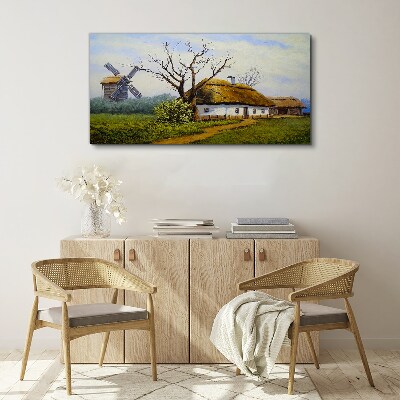 Vászonkép Vidéki táj szélmalommal