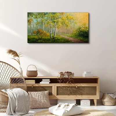 Vászonkép Erdei ösvény az arany ködbe