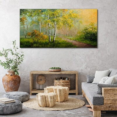 Vászonkép Erdei ösvény az arany ködbe