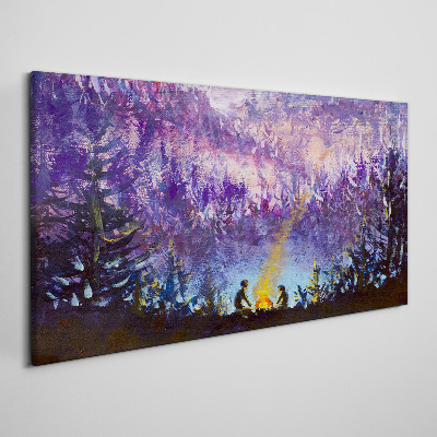 Vászonkép Egy esti tábortűz varázsa az erdőben