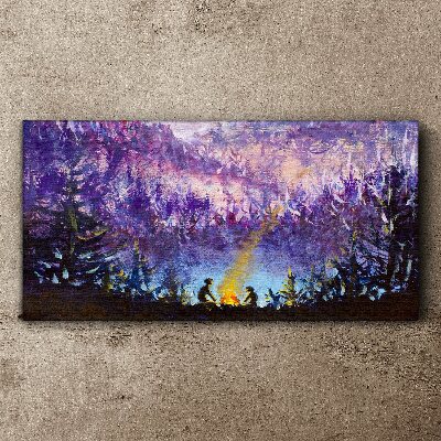 Vászonkép Egy esti tábortűz varázsa az erdőben