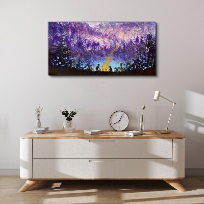 Vászonkép Egy esti tábortűz varázsa az erdőben