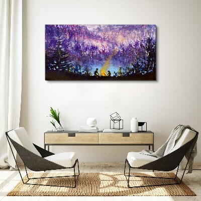 Vászonkép Egy esti tábortűz varázsa az erdőben