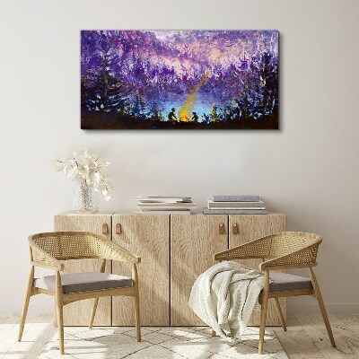 Vászonkép Egy esti tábortűz varázsa az erdőben