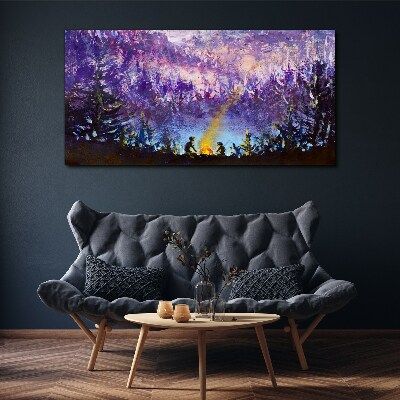 Vászonkép Egy esti tábortűz varázsa az erdőben