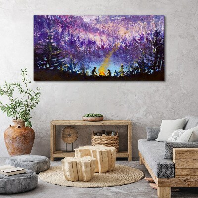 Vászonkép Egy esti tábortűz varázsa az erdőben