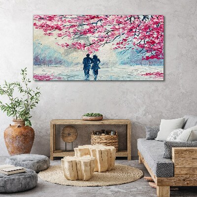 Vászonkép Tavaszi séta a virágzó fák alatt