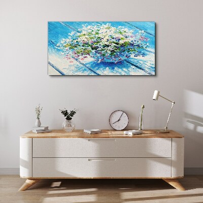 Vászonkép Virágkompozíció kék alapon