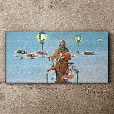 Vászonkép Egy kerékpáros halászat