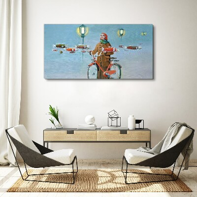 Vászonkép Egy kerékpáros halászat