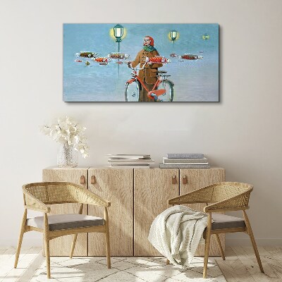 Vászonkép Egy kerékpáros halászat