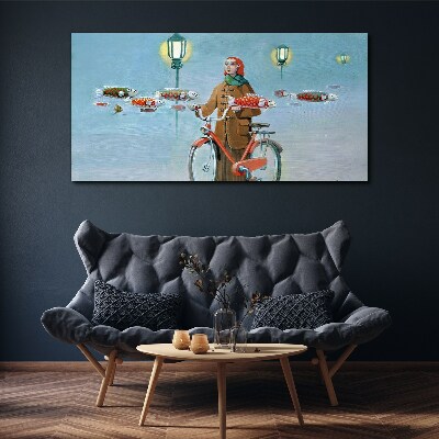 Vászonkép Egy kerékpáros halászat