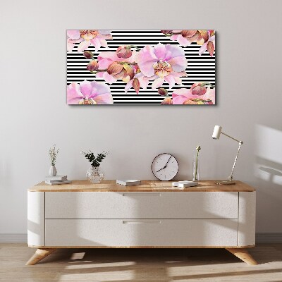 Vászonkép Orchideák a háttérben a fekete csíkok