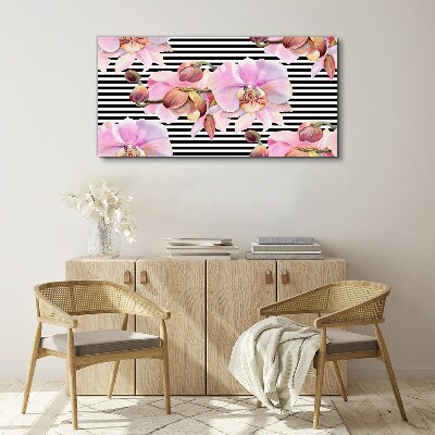 Vászonkép Orchideák a háttérben a fekete csíkok