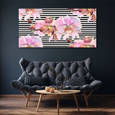 Vászonkép Orchideák a háttérben a fekete csíkok
