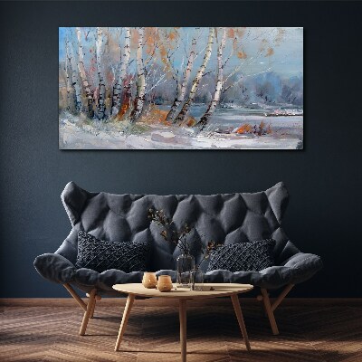 Vászonkép Őszi nyírfák a folyó mellett