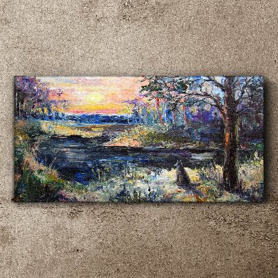 Vászonkép Naplemente a tó felett