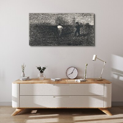 Vászonkép Ködös alakok a táj háttér előtt