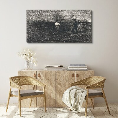 Vászonkép Ködös alakok a táj háttér előtt